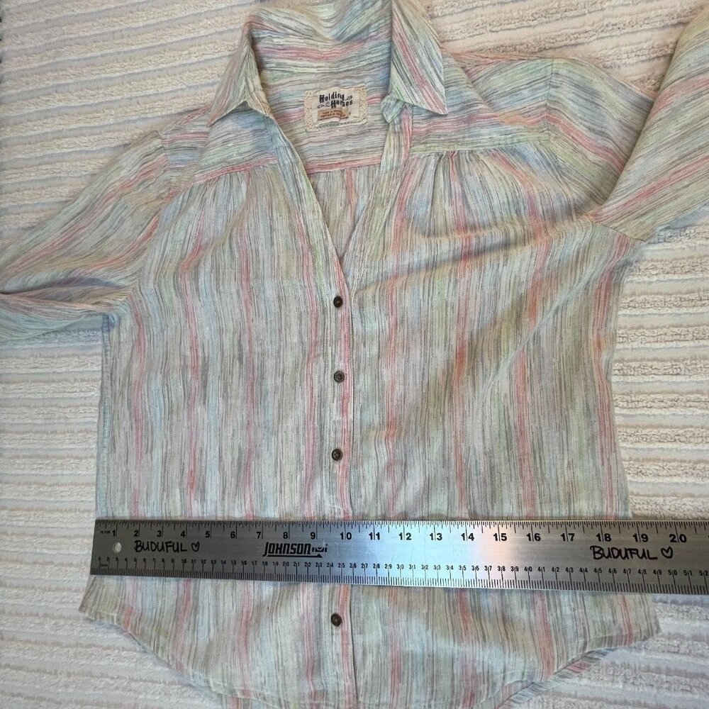 Anthropologie Holding Horses Shirt Top Button Down Long Sleeve Size 6 Gray Pink - Picture 7 of 8